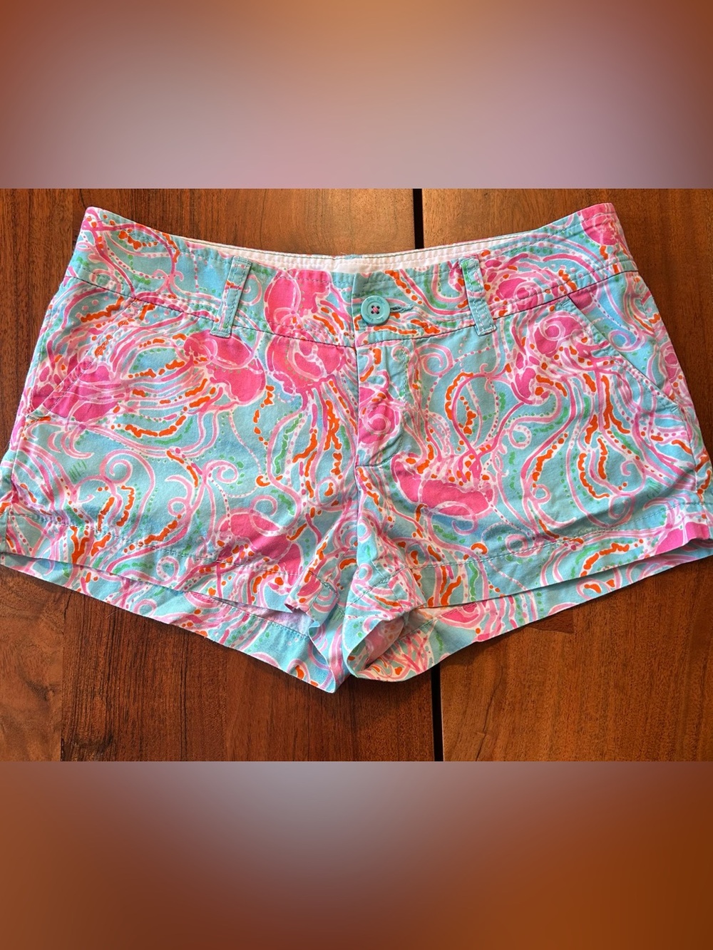 Lilly Pulitzer Pink & Aqua Printed Cotton Shorts size 2